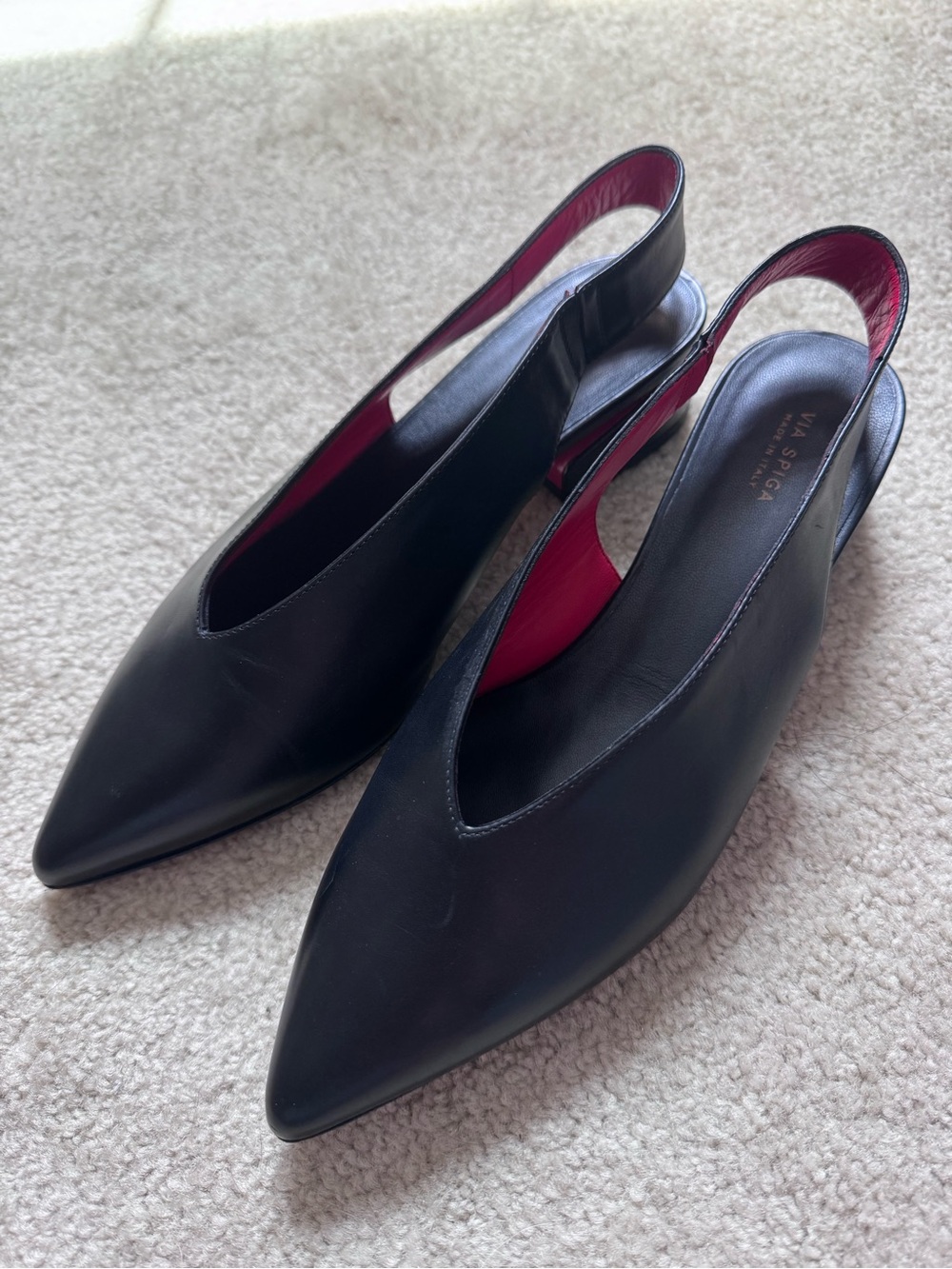 Via Spiga black smooth leather slingback